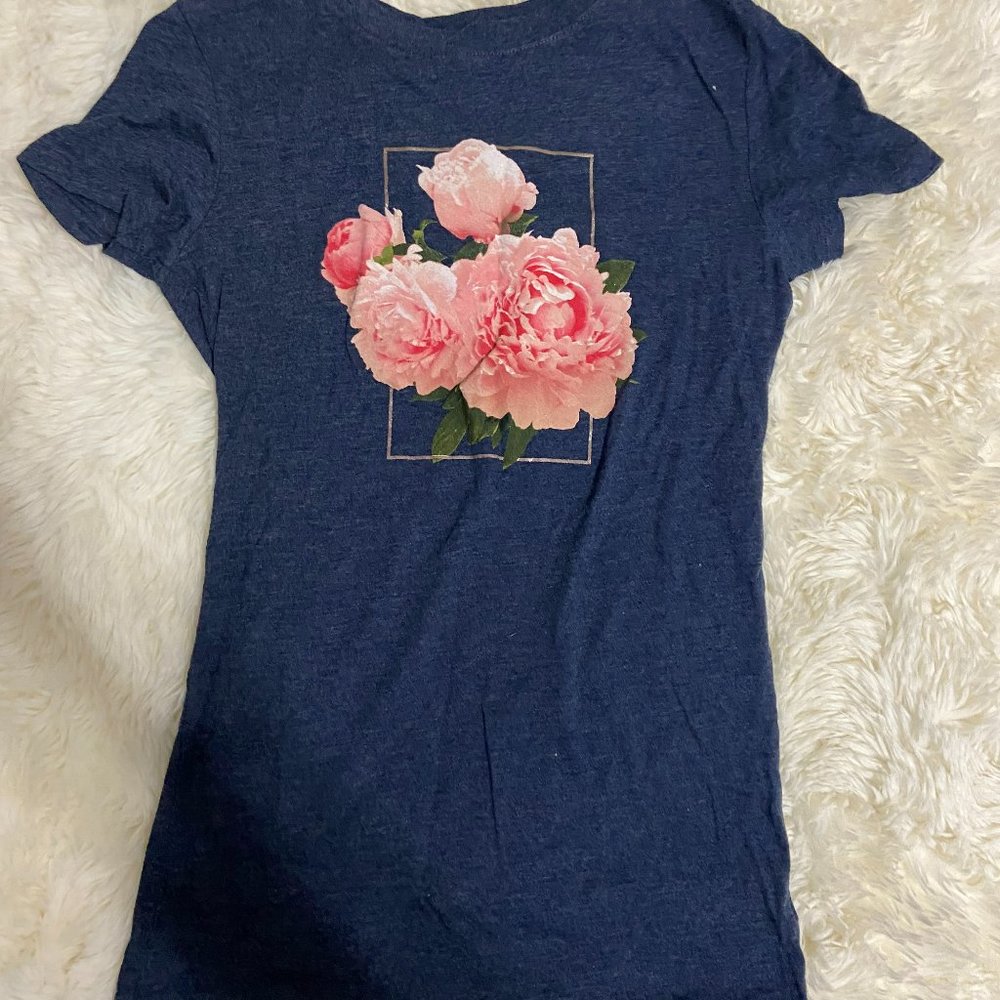 Blue and floral pink print women's fit long t shirt